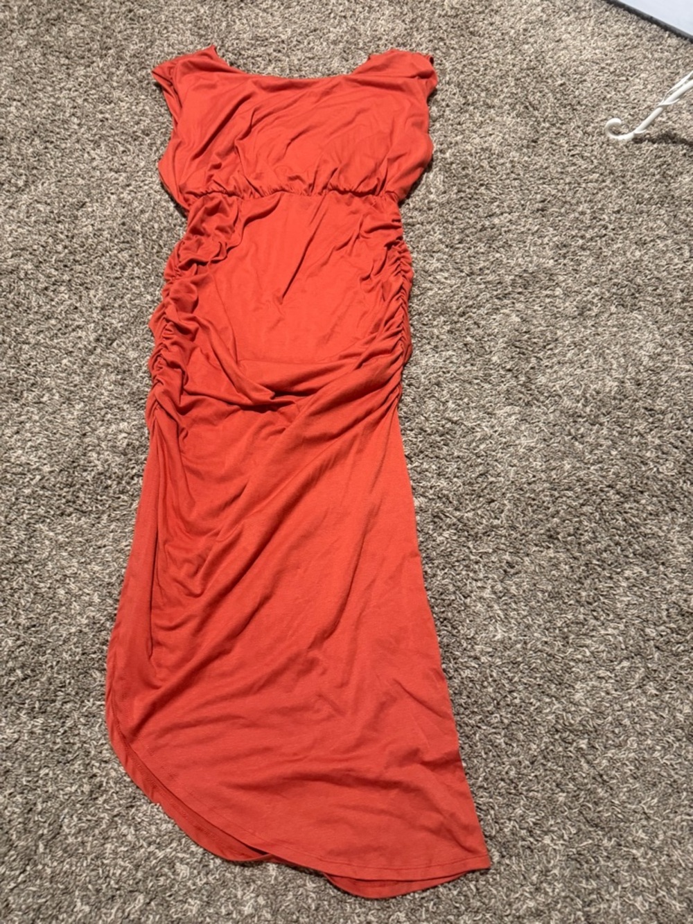Coral-Orange Ruched Maxi Dress